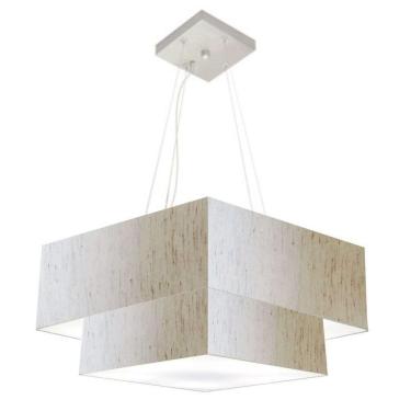 Imagem de Lustre Pendente Duplo Quadrado Vivare Md-4083 Cúpula Em Tecido 70x50cm - Bivolt Linho Bege 127/220v