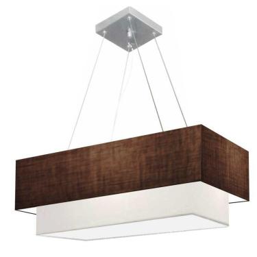 Imagem de Lustre Pendente Retangular Vivare Md-4138 Cúpula Em Tecido 70x30cm X 60x25cm - Bivolt Café-branco 127/220v