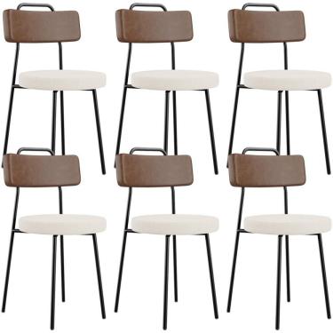 Imagem de Kit 06 Cadeiras Decorativas Estofada Sala Jantar Barcelona L02 Couríssimo Marrom Linho Cru - Lyam