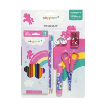 Imagem de Kit Escolar Completo Infantil C/ Lápis de Cor Apontador Borracha Tesou