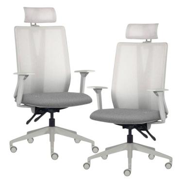 Imagem de Kit 2 Cadeiras Escritório Giratória Presidente Flow F02 Base Cinza Linho Cinza Escuro - Lyam Decor