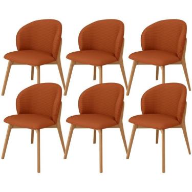 Imagem de Kit 06 Cadeiras De Jantar E Estar Living Estofada Mia L02 Linho Terracota - Lyam Decor