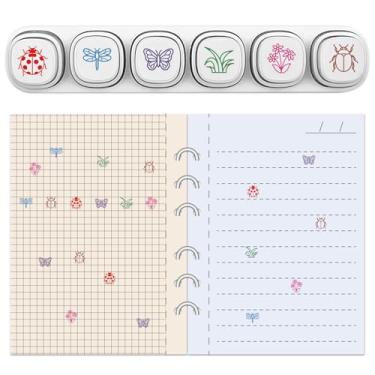 Imagem de GLOBLELAND 6 peças, 6 estilos de carimbos autotintados de insetos para classificar besouros de borboleta, conjunto de carimbos de plástico, grama, flor, planta, desenho, diário, arte, artesanato