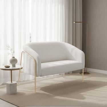 Imagem de Sofá 2 Lugares Namoradeira Stella Base Industrial Alta Champanhe Bouclê D03 - D'rossi Cor Cinza