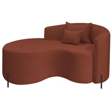 Imagem de Divã Recamier Curvo Sala De Estar Recepção Inglaterra 150cm Pés Metal Preto Esquerdo Bouclé Cor Terracota