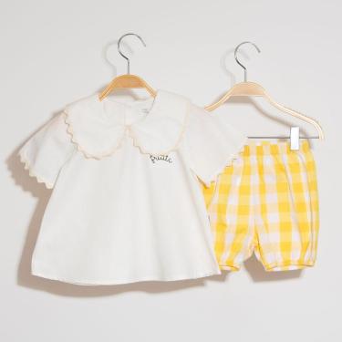 Imagem de Macacão Bebê Menina Off White/Xadrez Amarelo Keko Baby-Feminino