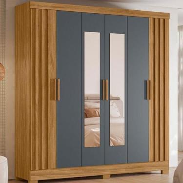 Imagem de Guarda Roupa Casal Ambiente Valença 6 Portas Freijó Cinza com Espelho 