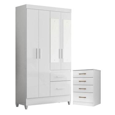 Imagem de Guarda Roupa Solteiro Madri Com Espelho E Cômoda Ms913 Branco Brilho - Moval