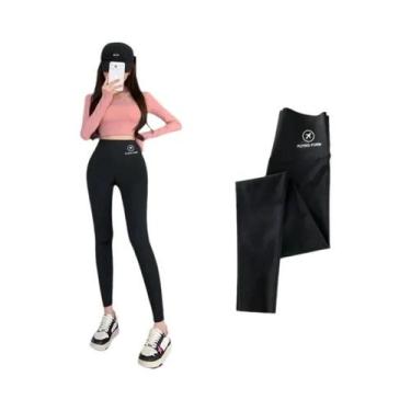 Imagem de Leggings Pretas Femininas De Cintura Alta M-XL, Calças Shark Com Efeit