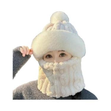 Imagem de Gorro De Inverno Feminino Em Fleece Com Cachecol E Máscara Integrados,