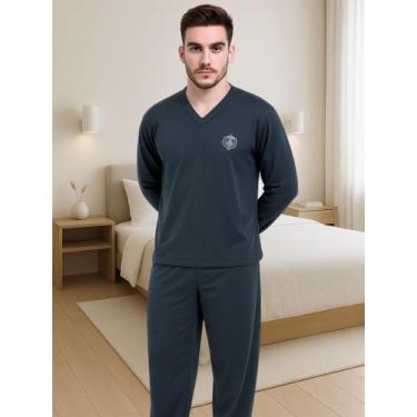 Imagem de Pijama de Inverno Masculino Manga Longa Calça Comprida Adulto de Frio 