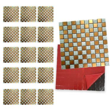 Imagem de Pastilha De Vidro Autocolante Kit 15 Uni Parede Cozinha Banheiro Decorativa Facil Aplicacao Reforma Moderna Requinte