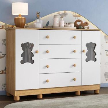 Imagem de Cômoda Infantil 125cm 2 Portas Com Vidro E 4 Gavetas Fofura Multimóvei