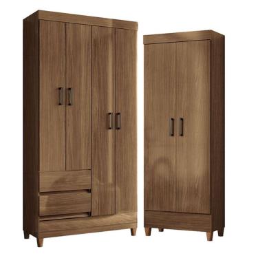 Imagem de Guarda Roupa Solteiro 4 Portas Com Pés Fit Com Armário Multiuso Fit Jequitibá Acetinado - Santos Andirá