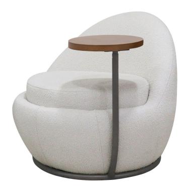 Imagem de Poltrona Kaira Mesa Lateral Esquerda Fixa Titânio Bouclé Creep Off White - Nexta Casa