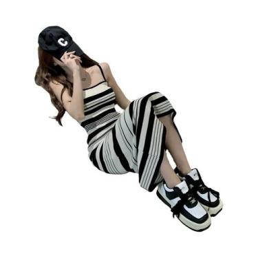Imagem de Vestido Longo Feminino Casual De Verão Com Listras, Sem Mangas, Modelo
