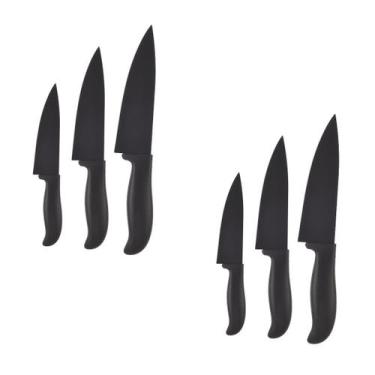 Imagem de 2 Conjuntos de Faca De Casa Churrasco Faqueiro Preto Buffet - UNIVENDA