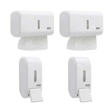 Imagem de Jogo 2 Dispenser Papel Toalha Interfolha E 2 Saboneteiras Parede 400ml