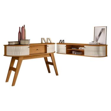 Imagem de Rack Bancada Suspensa Algarve com Aparador Estoril Naturale Off White – Madetec