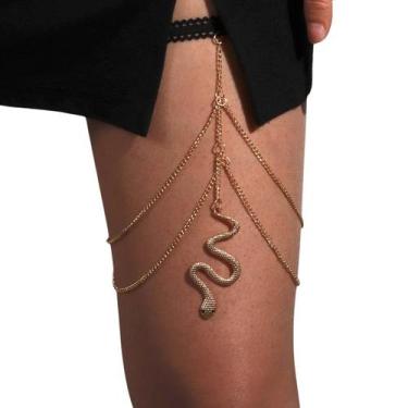 Imagem de Body Chain Corrente Coxa Strass Dourado Cobra 4 Correntes - anjo da ma