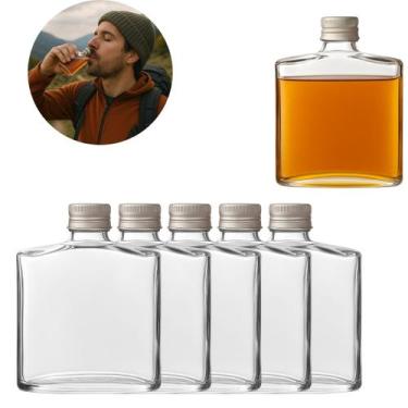 Imagem de 5 Cantil Vidro 100ml Com Tampa Garrafa Bebidas Portátil - Freecom