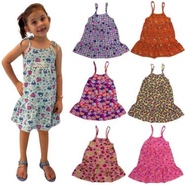 Imagem de Kit 4 Vestidos de Alcinha Infantil Roupa Menina Verão Estampado Sortid