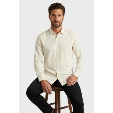 Imagem de Camisa Reserva ML Masculina Como Linho Mescla Bege Natural - Tamanho X