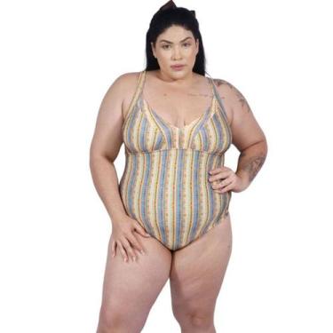 Imagem de Maiô Body Plus Size com Alças Largas e Recorte no Busto Blocos de Cor 