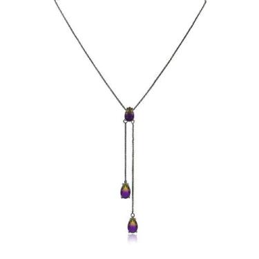 Imagem de Colar Cristal Roxo e Verde Musgo Ródio Negro - Viva Jolie