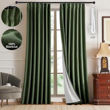 Imagem de Cortinas IVAPUPU Linen Pinch Pleated Blackout 214 cm verdes