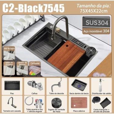 Imagem de Kit Cuba Cozinha Gourmet Aço Inox C/ Torneira Flexível Preto. tamanho: