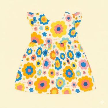 Imagem de Vestido para Bebê de Verão Estampado Confortável e Leve Tamanho:0-3mCo
