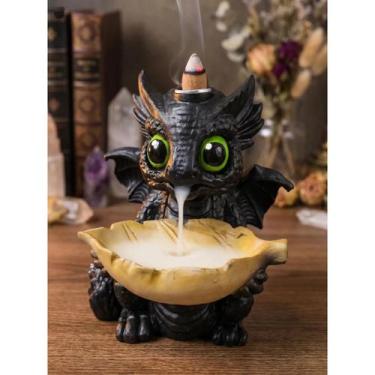 Imagem de Incensario Dragao Baby Cascata de Fumaça em Resina - BLACK - Hp Decor
