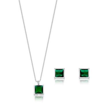 Imagem de Conjunto Prata 925 Quadrado 4 - REI DAS JOIAS, Verde, 45 CM