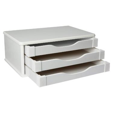 Imagem de Suporte para Monitor de Mesa - com 3 Gavetas - Branco - 3343