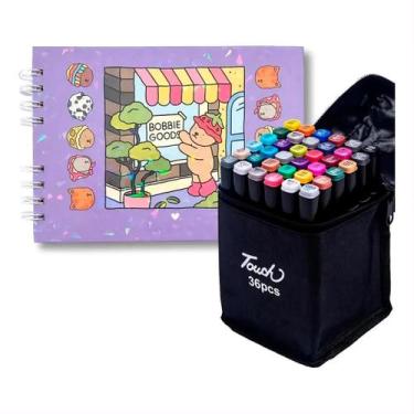 Imagem de Kit Caderno Desenho para Colorir e Canetinhas Marcadores Ponta Dupla 2