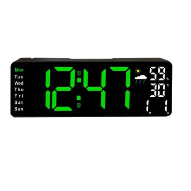 Imagem de Relógio Digital Tudo em Caixa Led com Umidade Temperatura Alarme Display LED Grande Mesa Parede Verde