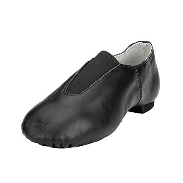 Imagem de MSMAX sapato de dança de couro Jazz feminino sem cadarço para prática, Preto, 13