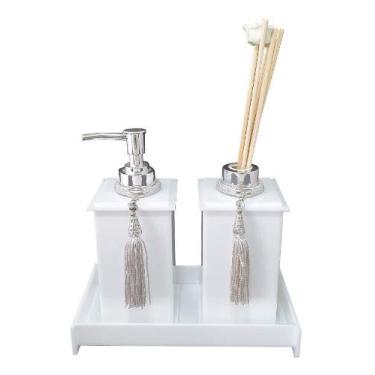 Imagem de Kit Potes Em Acrílico Para Banheiro 3 Pçs Luxo K15br1 Branco