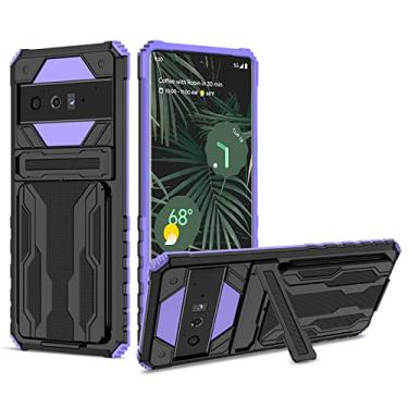 Imagem de Capa para Google Pixel 6/6 Pro, proteção de grau militar, à prova de choque, capa robusta com suporte e suporte para cartão de crédito, roxa, 6 Pro 17 cm