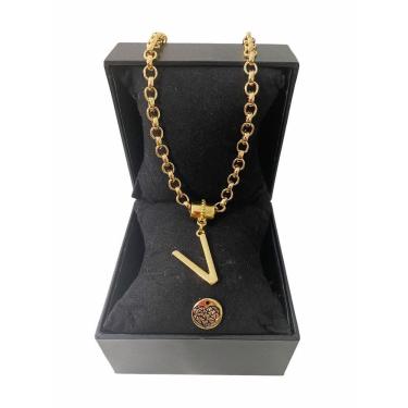 Imagem de Colar Feminino Elo Português Grosso 6mm Letra "V"