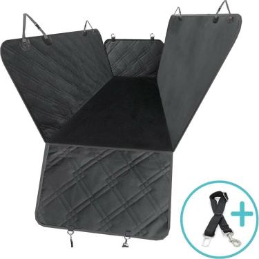 Imagem de Capa protetora pet banco carro traseiro cachorro impermeável + guia de segurança