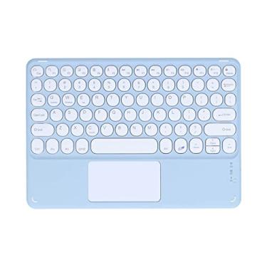 Imagem de Teclado Bluetooth com touchpad, teclas redondas de teclado recarregável USB sem fio fino, com 13 teclas de atalho Teclado de toque para tablets laptops(Céu azul)