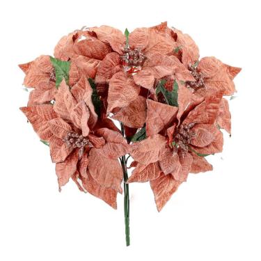 Imagem de Buquê Natal Bico de Papagaio Lamê Rosê Gold 5 Flores 38cm - Yangzi