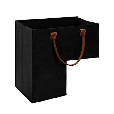 Imagem de Cesto de acarpetadas e de madeira, organizador de armazenamento feltro com alças para, PRETO