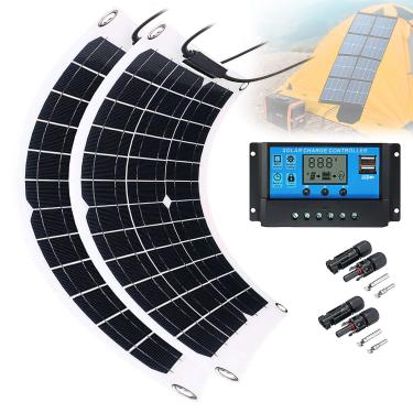 Imagem de Kits de painel solar para campista doméstico portátil de 100 W fora da rede para barraca, 2 peças