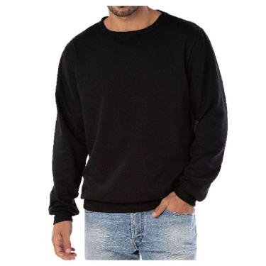 Imagem de Blusa de Moletom Flanelada Preta Estilo Careca sem Capuz e Bolso 