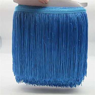 Imagem de 10 metros/lote 20 cm de largura guarnição de franjas de renda borla aparamento de franjas para diy vestido latino acessórios de roupas de palco fita de renda, azul lago, 5 metros
