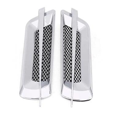 Imagem de 2 peças de capa de acabamento de saída de ar lateral do carro, adesivo de decoração de rede de ventilação de malha universal para ventilação de fluxo de ar e grade de admissão de para-lama (prata)