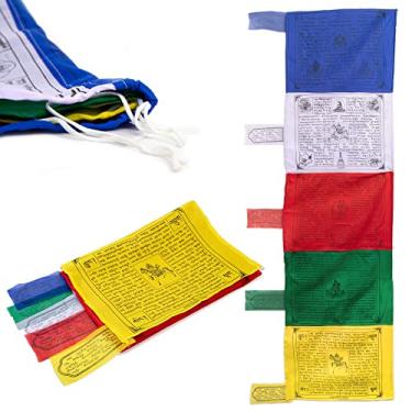 Imagem de HIMALAYAN BAZAAR Bandeiras de oração tibetanas verticais - feitas à mão no Nepal Multicolor DHARCHOK